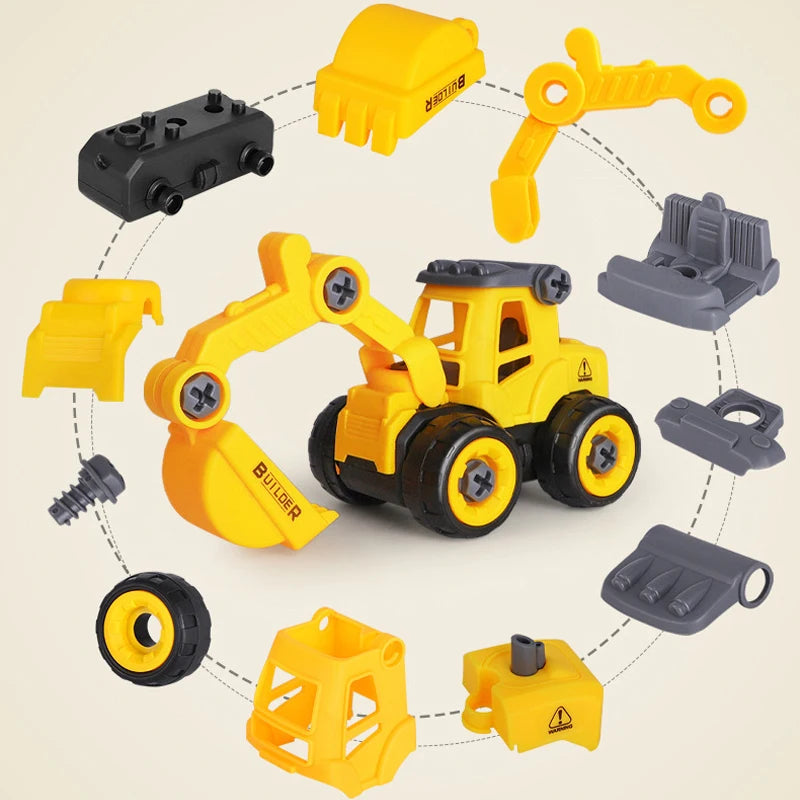 Set de Véhicules de Chantier Montessori – Camions & Engins à Monter et Démonter (8 pcs)