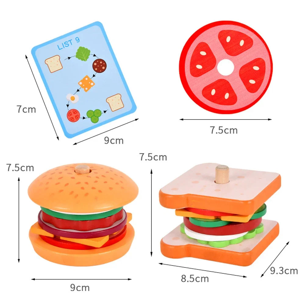 Jeu de Burgers et Sandwichs en Bois Montessori – Jeu d’Imitation Cuisine