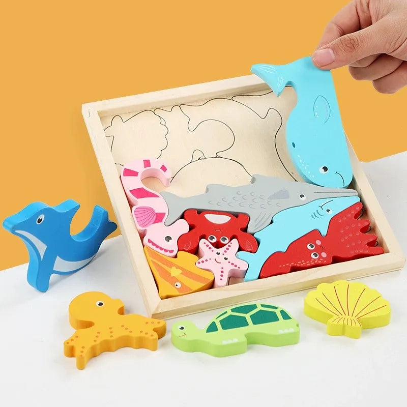 Puzzle éducatif en bois – Jeu Montessori évolutif animaux, fruits et véhicules