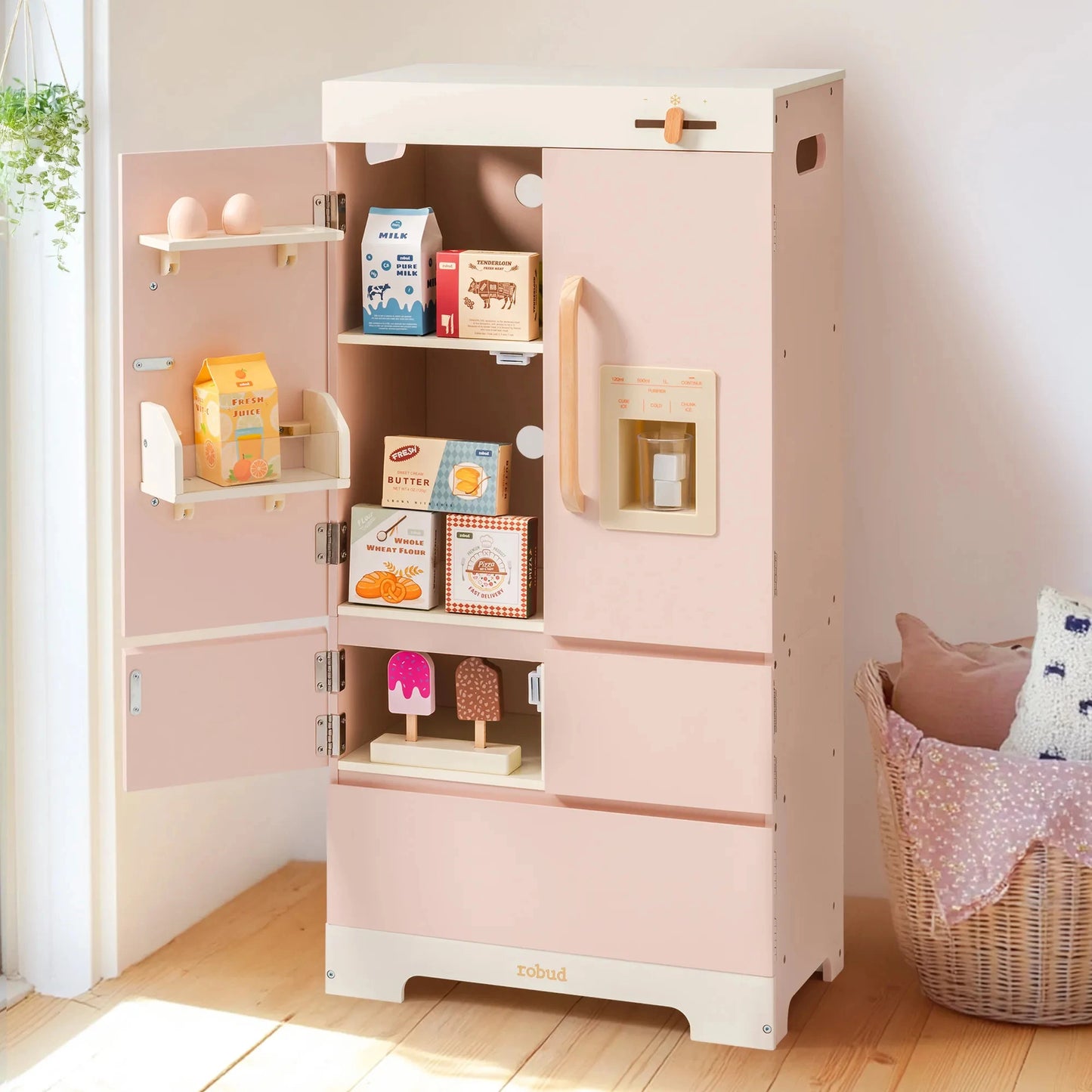 Réfrigérateur en Bois Montessori pour Enfant – Jeu d’Imitation Cuisine