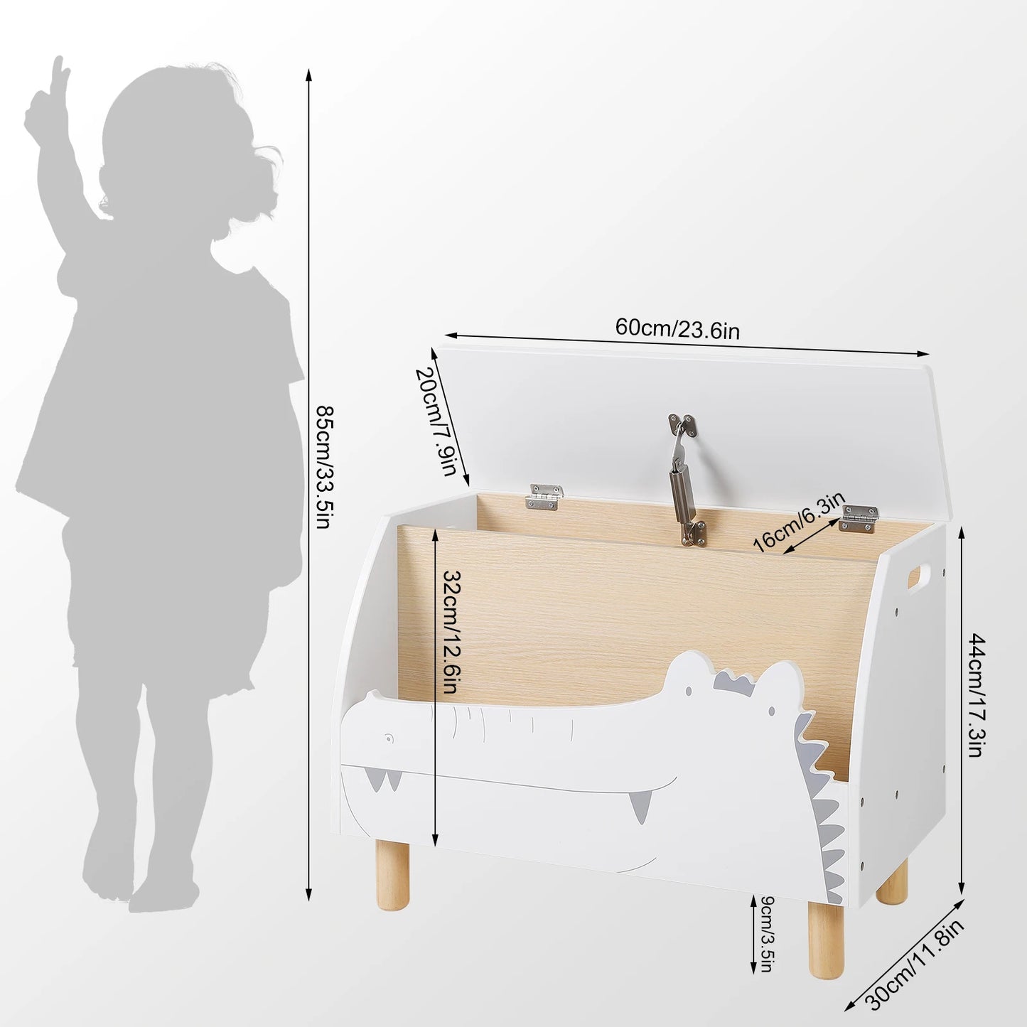 Coffre de Rangement Montessori avec Design Crocodile – Bibliothèque et Banc de Jouets pour Enfants