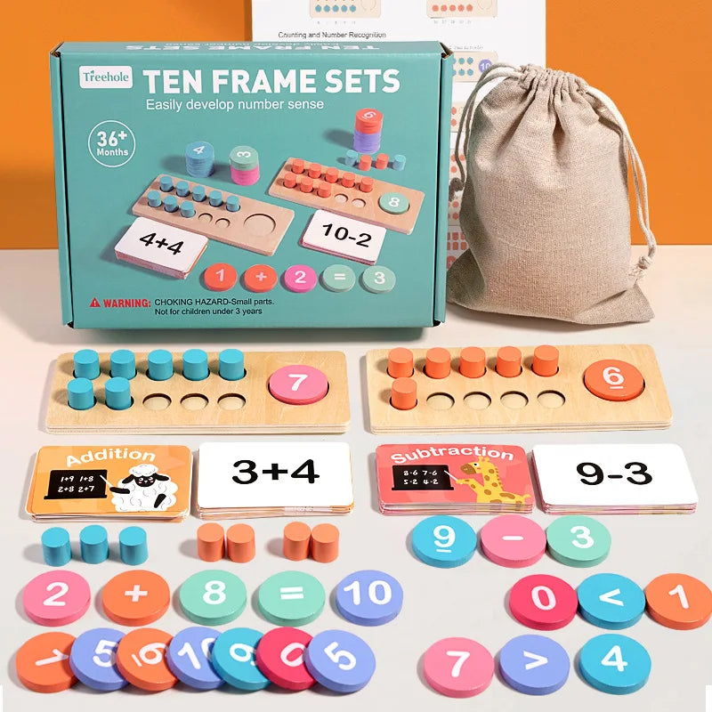 Jouet Montessori évolutif – Jeu de calcul en bois avec additions et soustractions