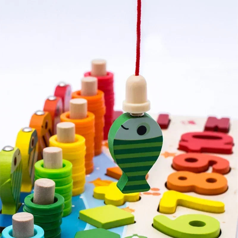 Jouet Montessori évolutif – Tableau éducatif en bois chiffres, formes et couleurs
