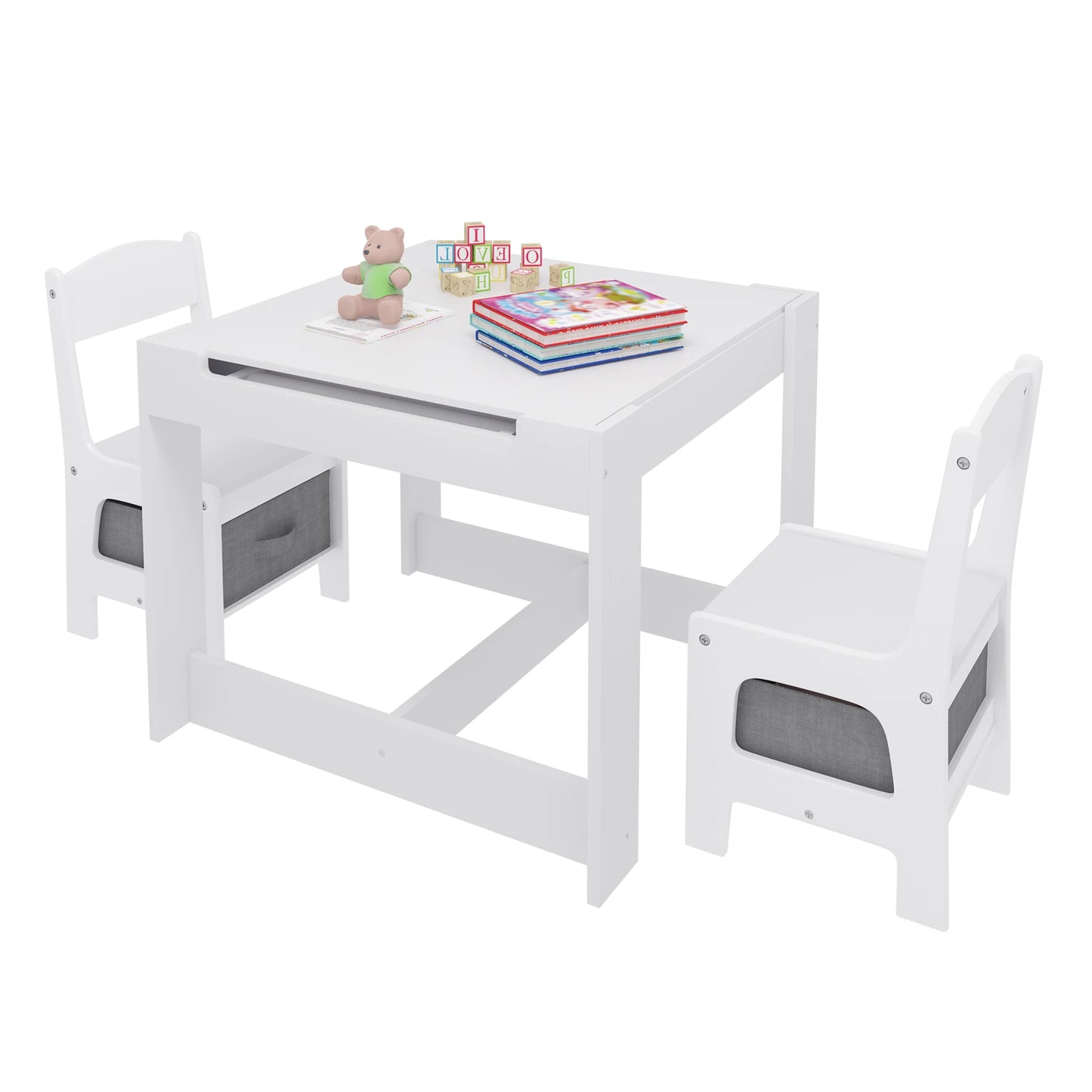 Table et Chaises Montessori avec Rangement – Plateau Réversible et Tableau Noir
