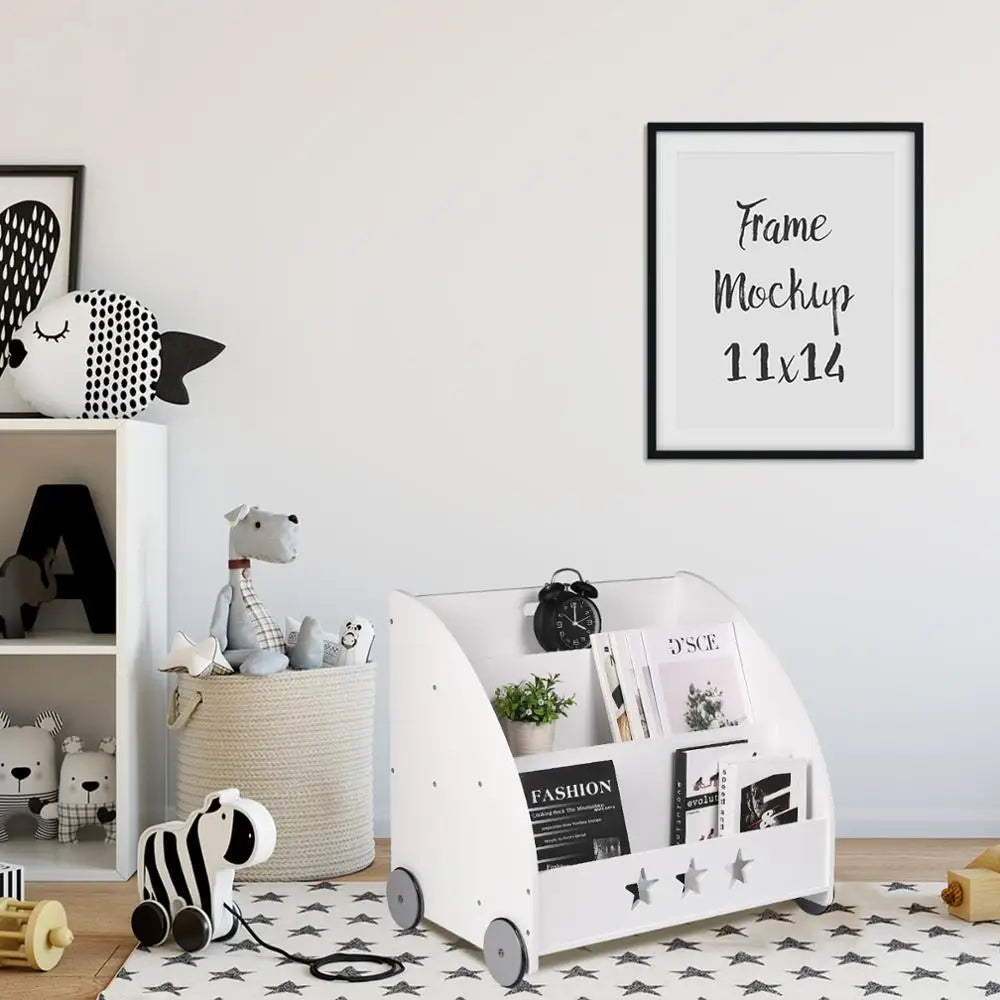 Bibliothèque Montessori à Roulettes – Étagère de Rangement Livres et Jouets pour Enfants