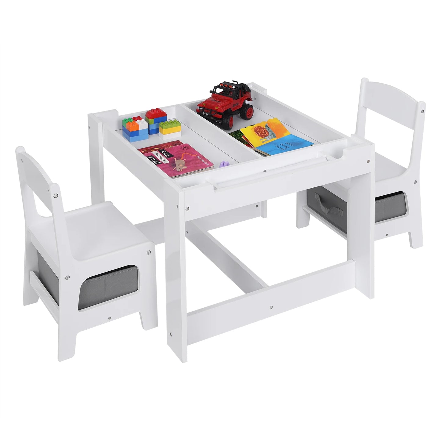 Table et Chaises Montessori avec Rangement – Plateau Réversible et Tableau Noir