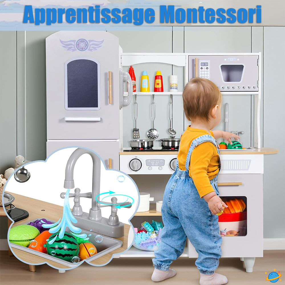 Cuisine en Bois Montessori avec Sons & Lumières – Jeu d’Imitation Réaliste pour Enfants