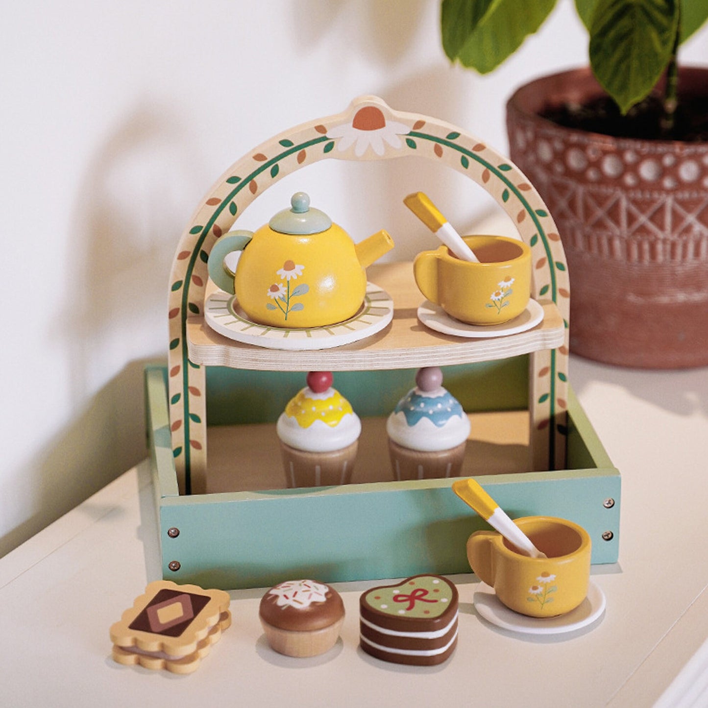 Set de Thé et Pâtisseries en Bois Montessori – Jeu d’Imitation Gourmand pour Enfants