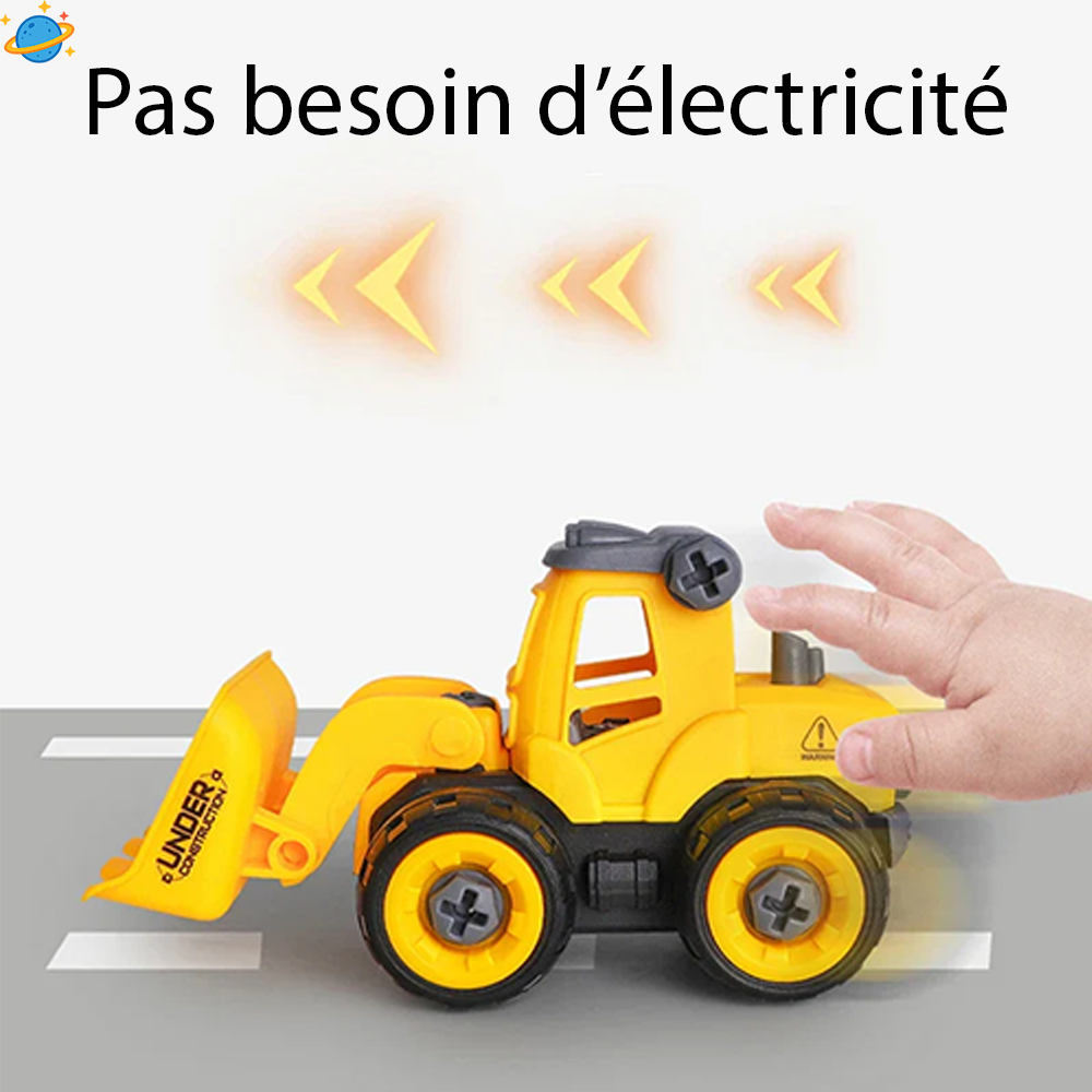 Set de Véhicules de Chantier Montessori – Camions & Engins à Monter et Démonter (8 pcs)
