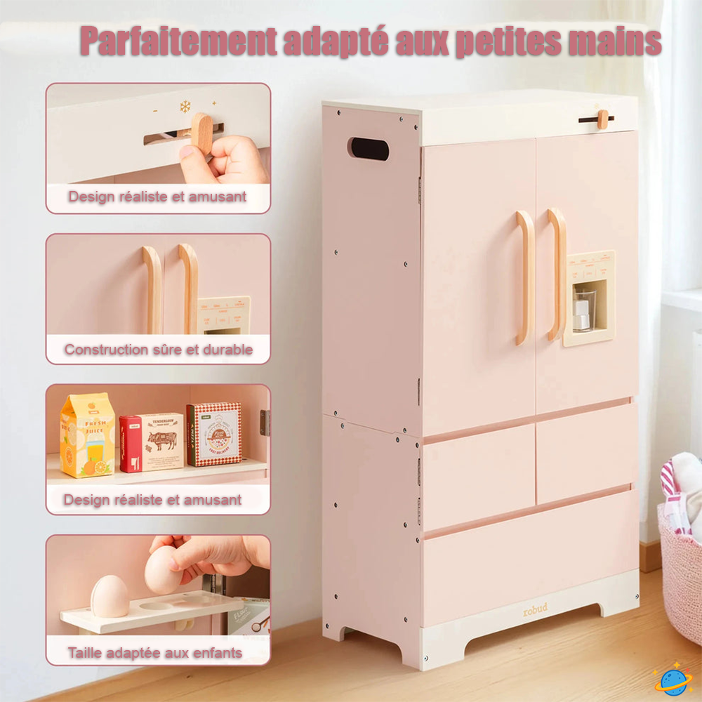 Réfrigérateur en Bois Montessori pour Enfant – Jeu d’Imitation Cuisine