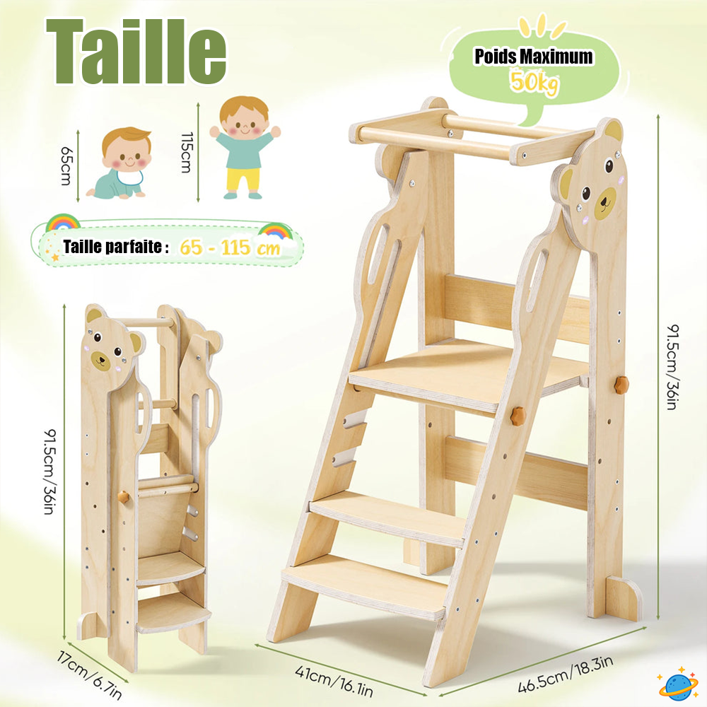 Tour Montessori Pliable – Tour d’Observation Hauteur Réglable pour Enfant