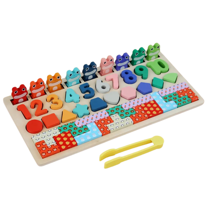 Jeu Éducatif Montessori 4-en-1 en Bois – Formes, Chiffres, Pêche & Animaux