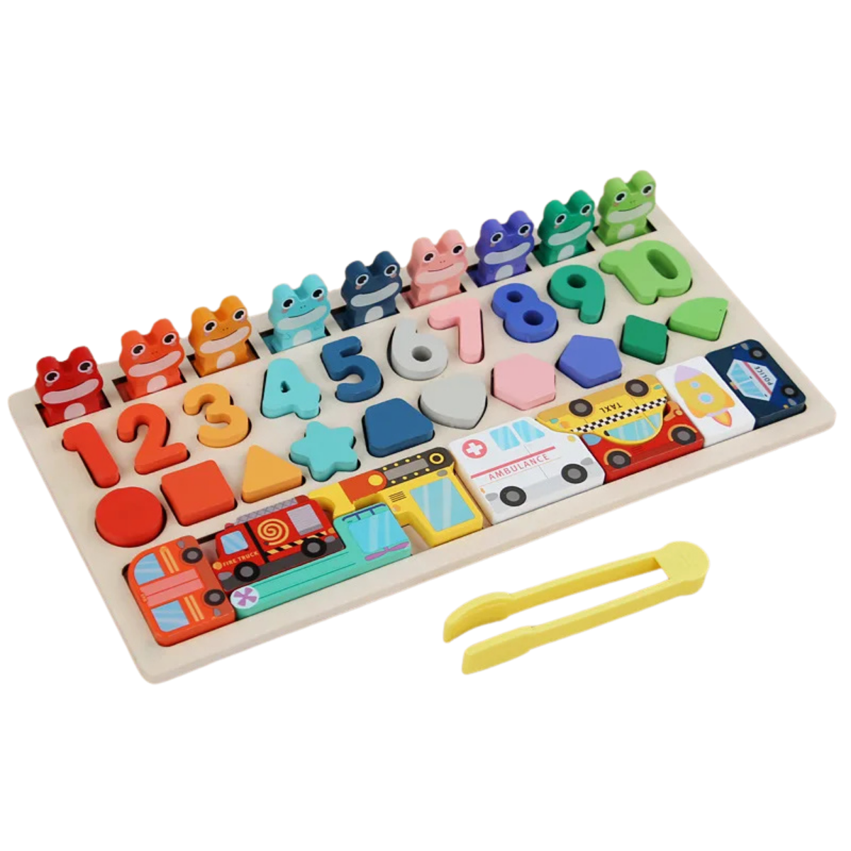 Jeu Éducatif Montessori 4-en-1 en Bois – Formes, Chiffres, Pêche & Animaux