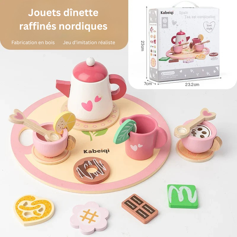 Service à thé en bois – Jeu d’imitation Montessori éducatif
