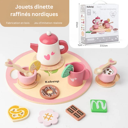 Service à thé en bois – Jeu d’imitation Montessori éducatif
