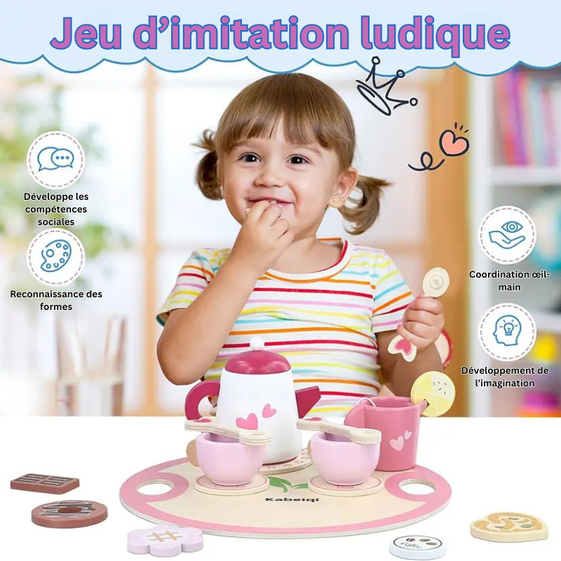 Service à thé en bois – Jeu d’imitation Montessori éducatif
