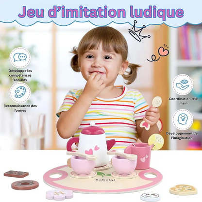 Service à thé en bois – Jeu d’imitation Montessori éducatif