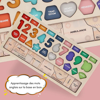 Jeu Éducatif Montessori 4-en-1 en Bois – Formes, Chiffres, Pêche & Animaux