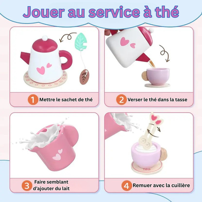 Service à thé en bois – Jeu d’imitation Montessori éducatif