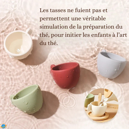 Service à thé en bois et silicone – Jeu d’imitation Montessori éducatif