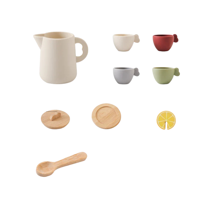 Service à thé en bois et silicone – Jeu d’imitation Montessori éducatif