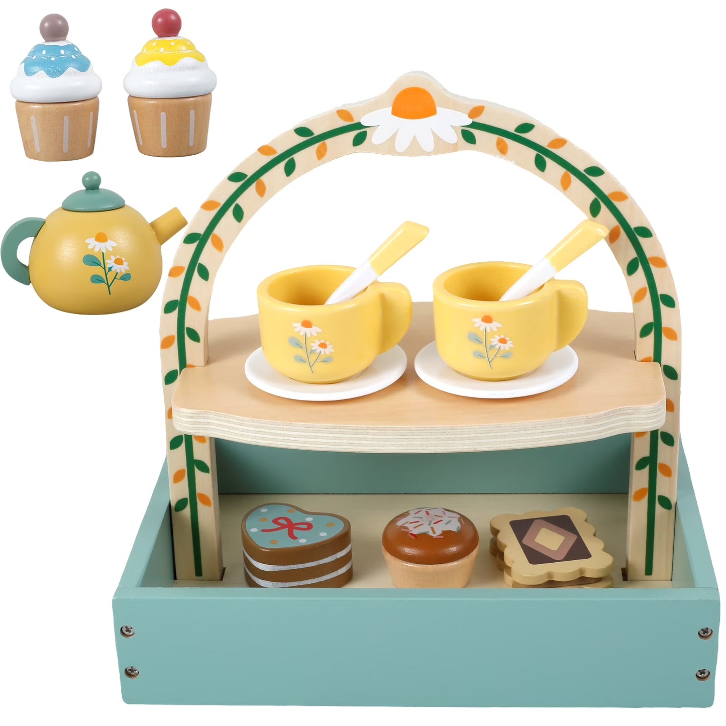 Set de Thé et Pâtisseries en Bois Montessori – Jeu d’Imitation Gourmand pour Enfants