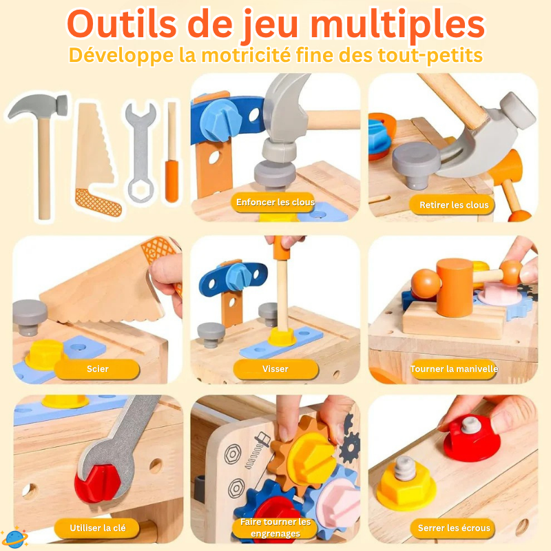 Boîte à outils en bois – Jeu de bricolage Montessori éducatif
