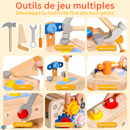 Boîte à outils en bois – Jeu de bricolage Montessori éducatif