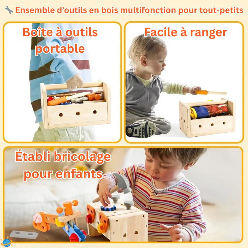 Boîte à outils en bois – Jeu de bricolage Montessori éducatif