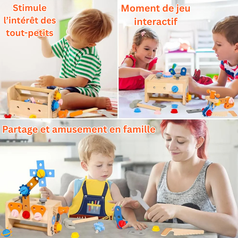Boîte à outils en bois – Jeu de bricolage Montessori éducatif