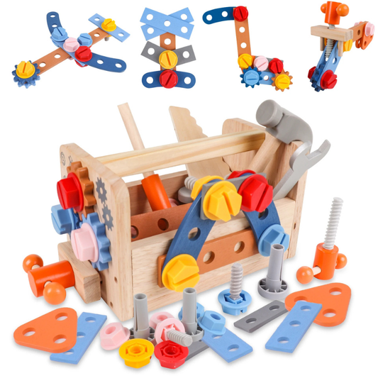 Boîte à outils en bois – Jeu de bricolage Montessori éducatif