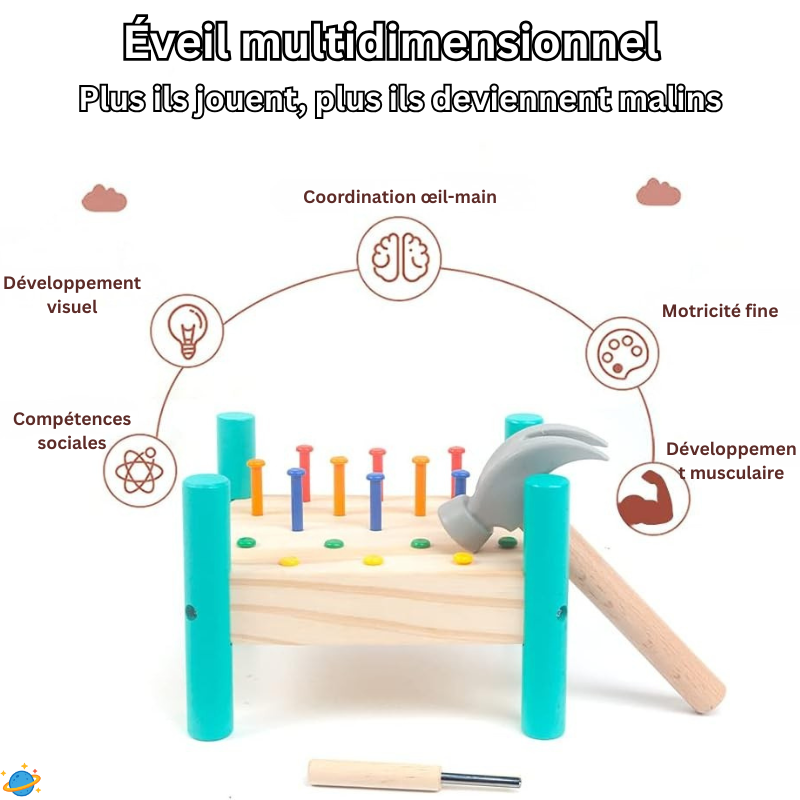 Planche à taper en bois – Jeu de marteau Montessori éducatif