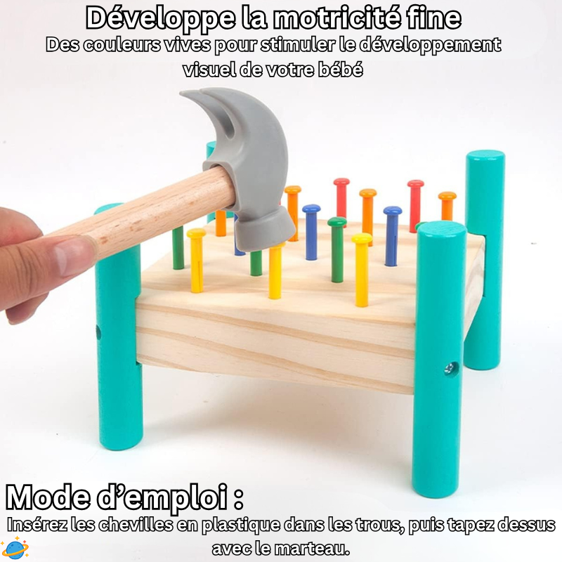 Planche à taper en bois – Jeu de marteau Montessori éducatif