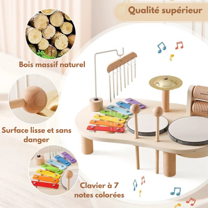 Table Musicale Montessori en Bois – Xylophone, Tambours & Instruments Éducatifs