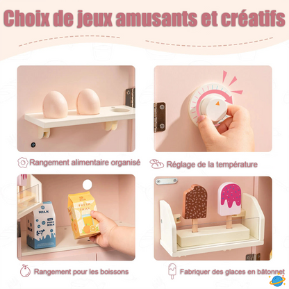 Réfrigérateur en Bois Montessori pour Enfant – Jeu d’Imitation Cuisine