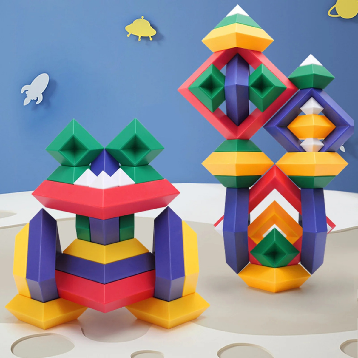 Jouet Montessori évolutif – Blocs de construction géométriques colorés en 3D