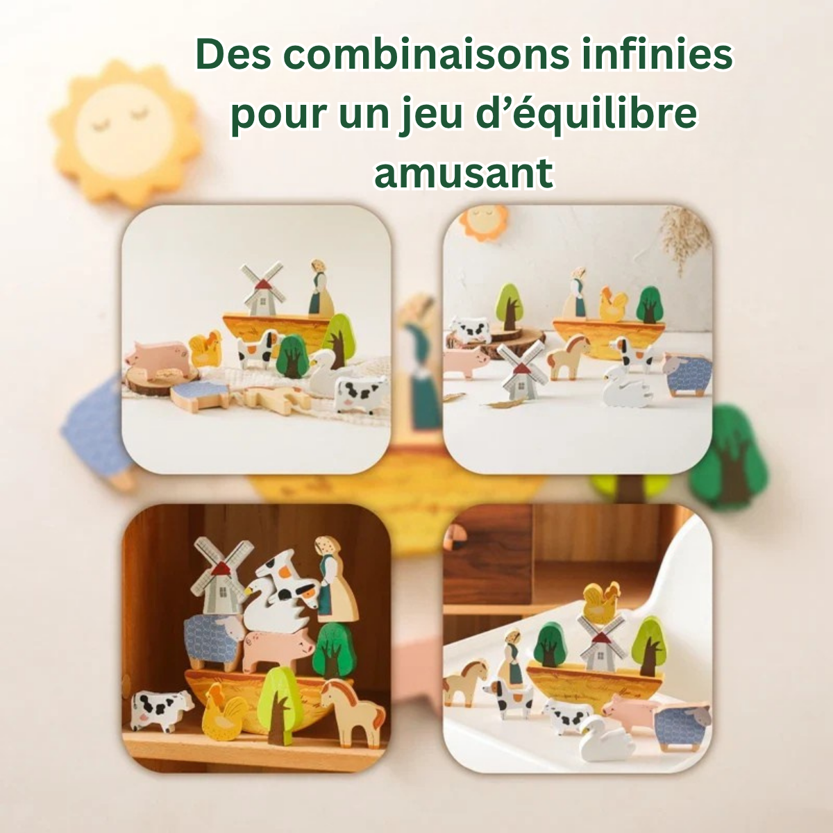 Ferme en bois Montessori – Jeu éducatif évolutif avec animaux et décor