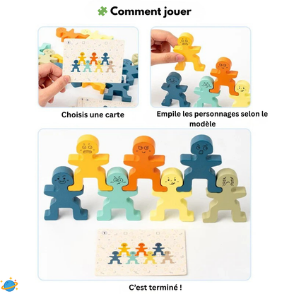 Jouet Montessori évolutif – Jeu d’équilibre en bois à empiler et expressions faciales