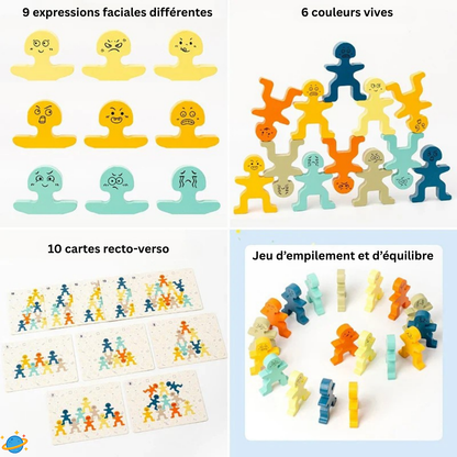 Jouet Montessori évolutif – Jeu d’équilibre en bois à empiler et expressions faciales