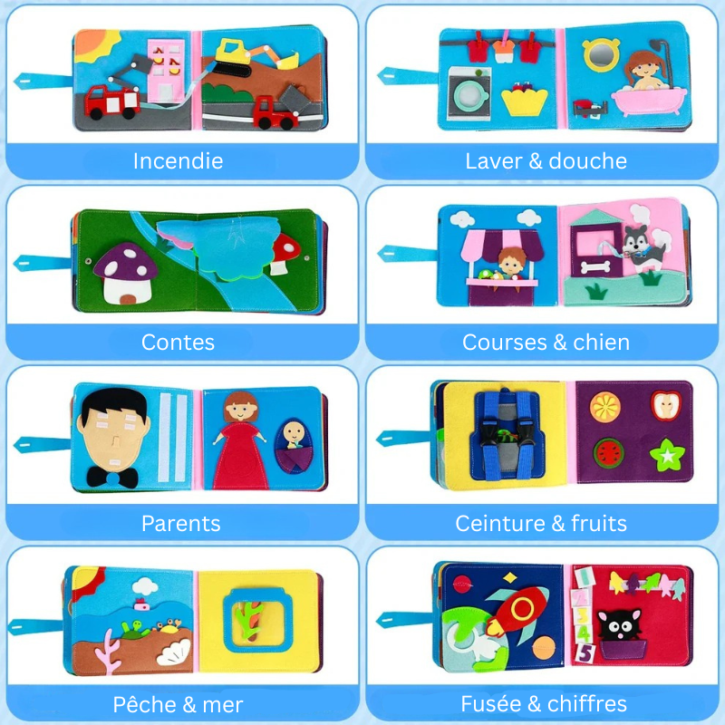Jouet Montessori évolutif – Livre sensoriel en feutrine pour éveil éducatif