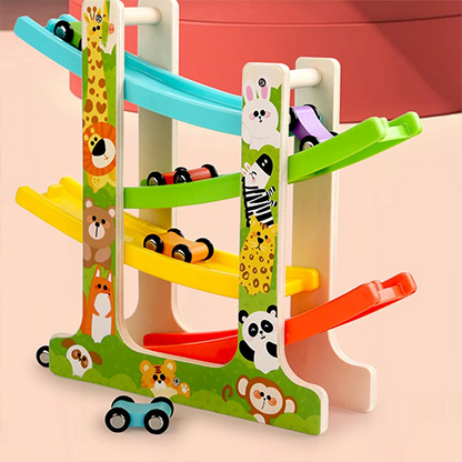 Rampe de Voitures Montessori en Bois – Jeu d’Observation et de Motricité