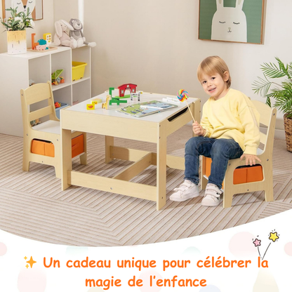 Table en bois avec 2 chaises – Ensemble mobilier enfant pour activités et jeux