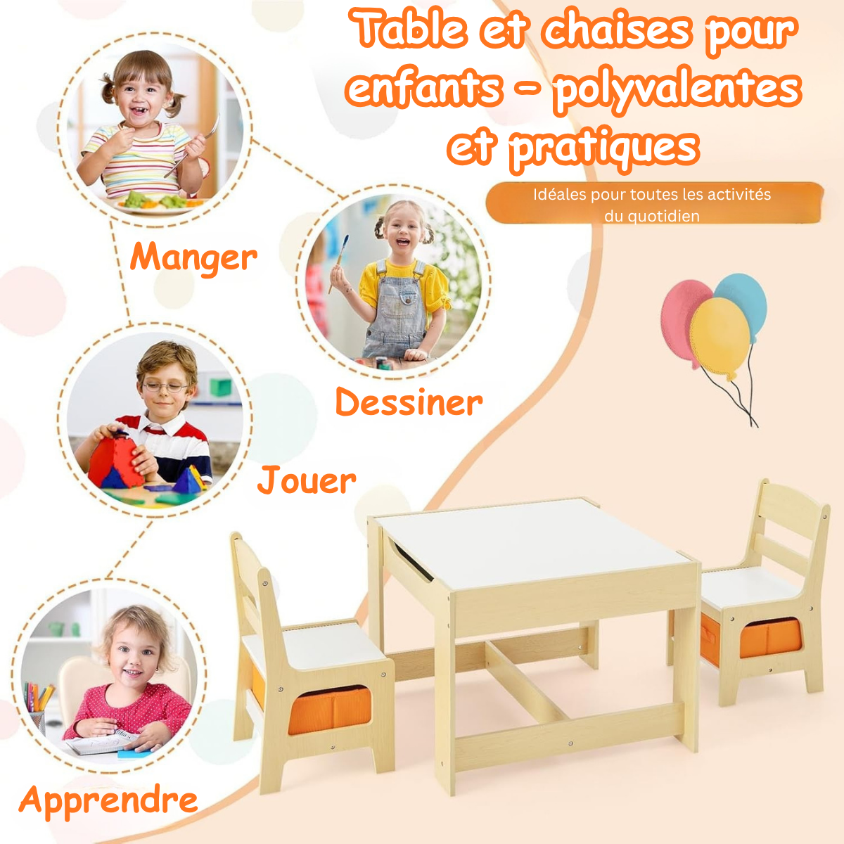 Table en bois avec 2 chaises – Ensemble mobilier enfant pour activités et jeux