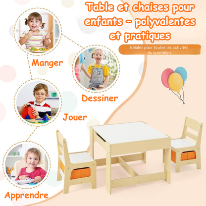Table en bois avec 2 chaises – Ensemble mobilier enfant pour activités et jeux