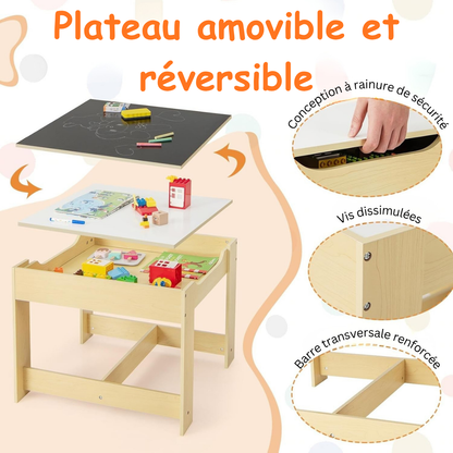 Table en bois avec 2 chaises – Ensemble mobilier enfant pour activités et jeux