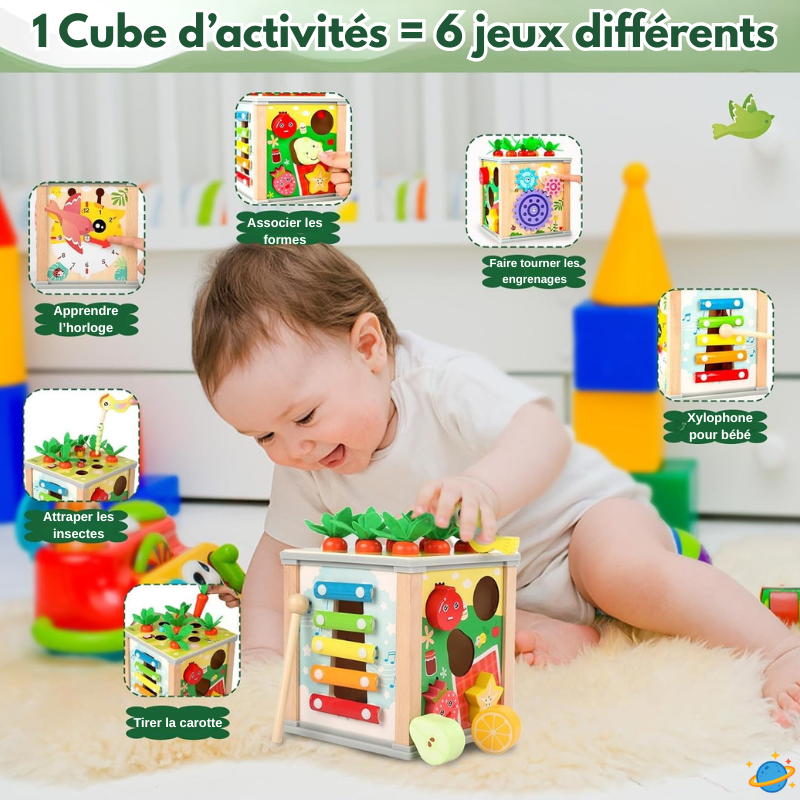 Jouet Montessori Évolutif en Bois – Boîte Sensorielle Bébé avec Formes et Objets