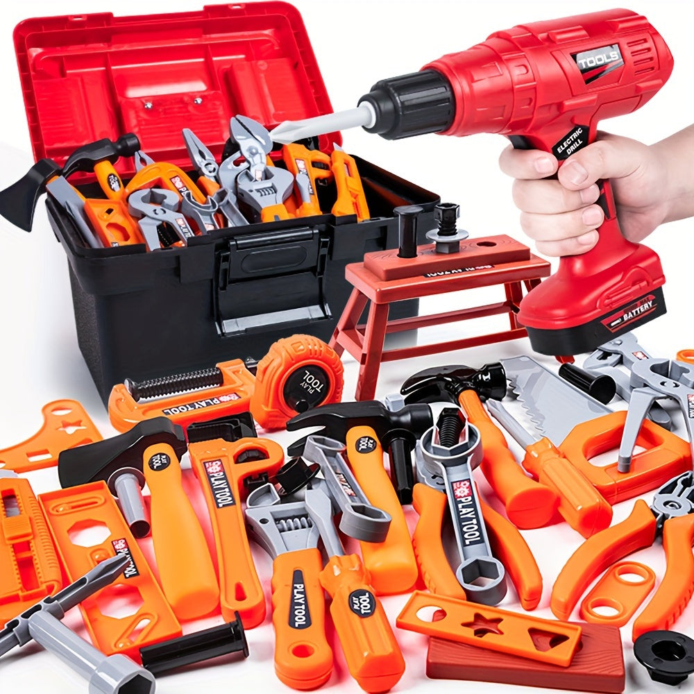 Boîte à Outils Montessori pour Enfants avec Perceuse Électrique – Jeu d’Imltation Bricolage