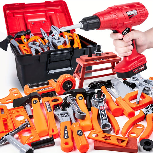 Boîte à Outils Montessori pour Enfants avec Perceuse Électrique – Jeu d’Imltation Bricolage