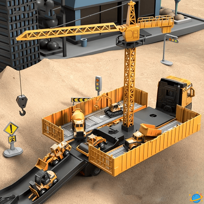 Set de Camions de Chantier Montessori avec Grue, Bétonnière & Accessoires