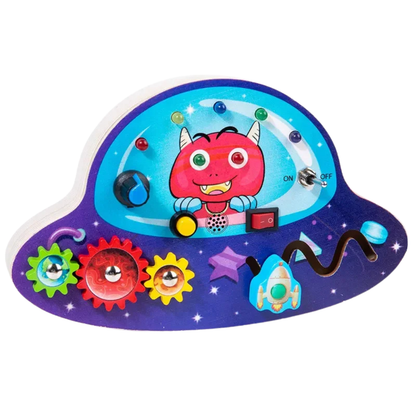 Jouet Montessori évolutif – Busy Board en bois avec lumières LED et activités sensorielles